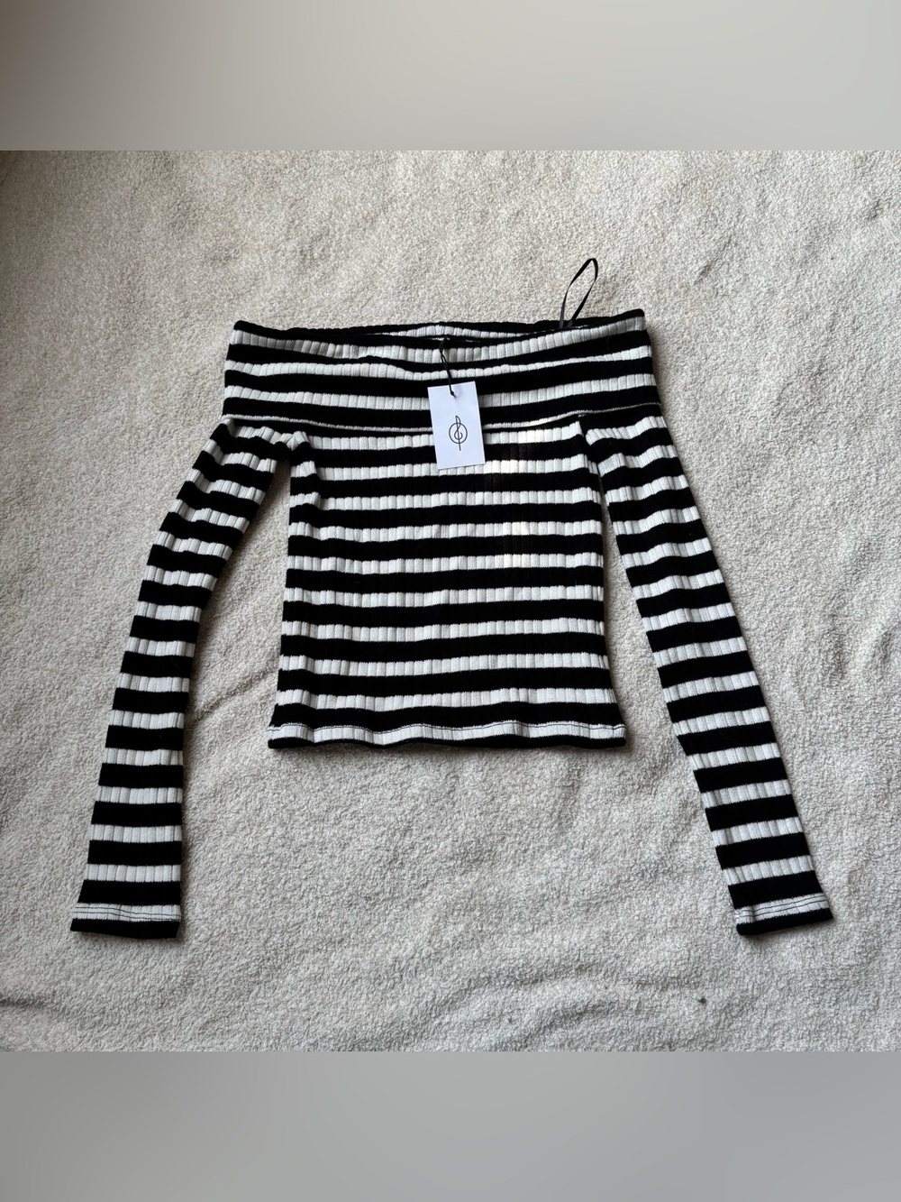 Stradivarius Black and White Striped Off The Shoulder Top Size S NWT